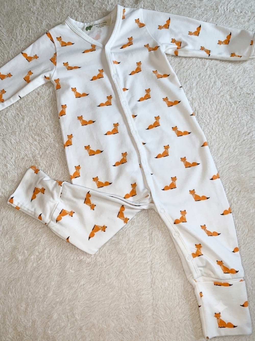 Monica + Andy White Orange Fox Convertible Footie EUC 3-6M